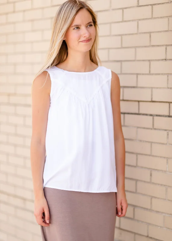 White Sleeveless Blouse Semi-Sheer Blouse