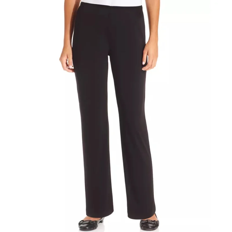 NY COLLECTION - Womens Black Straight Leg Pants Elegant Silk Pants