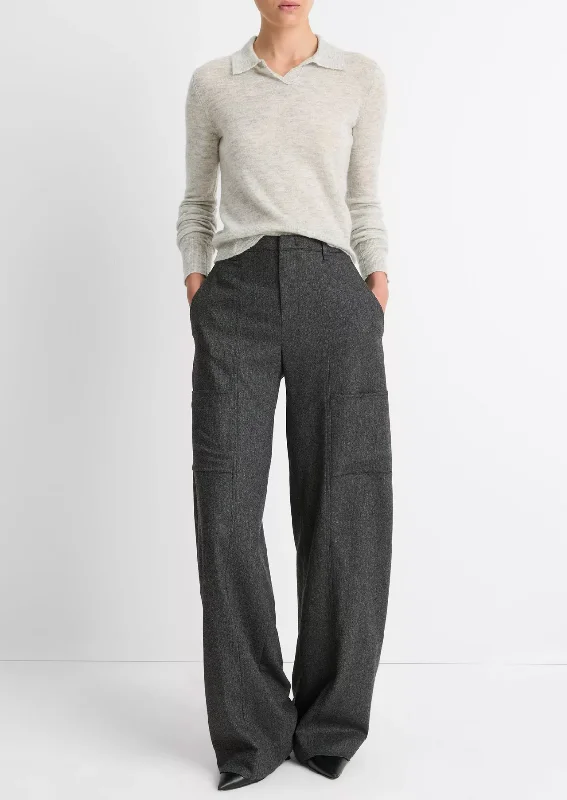 Mid-Rise Brushed Flannel Utility Pant Trendy Wide-Leg Pants
