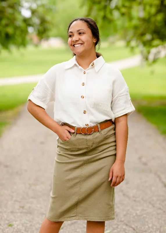 Relax Textured Button Up Blouse - FINAL SALE Peter Pan Collar Blouse