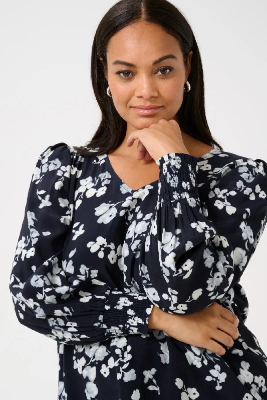 blouse met blauwe print Sweetheart Neck Blouse