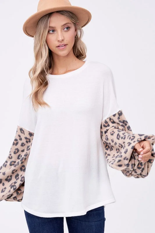 Cheetah Print Sleeved Blouse Soft Knit Blouse