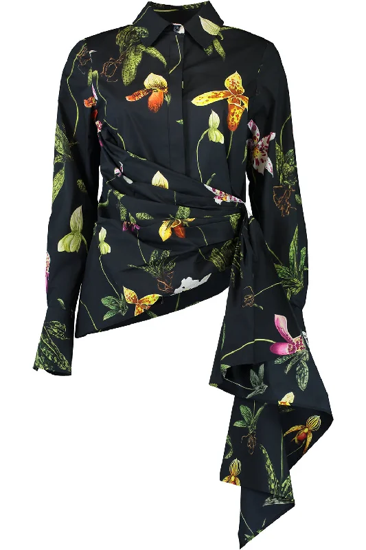 Long Sleeve Orchid Draped Blouse Wrap Front Blouse