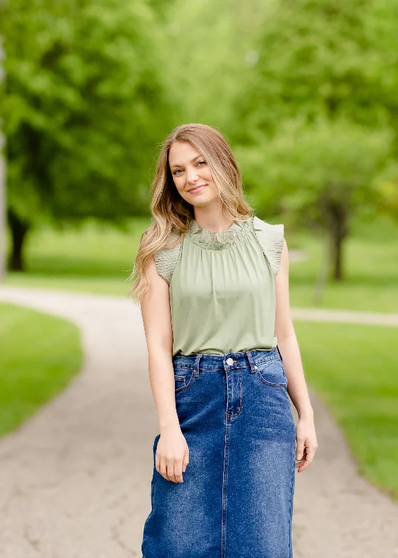 Sage Ruffle Sleeve Blouse - FINAL SALE Asymmetric Hem Blouse