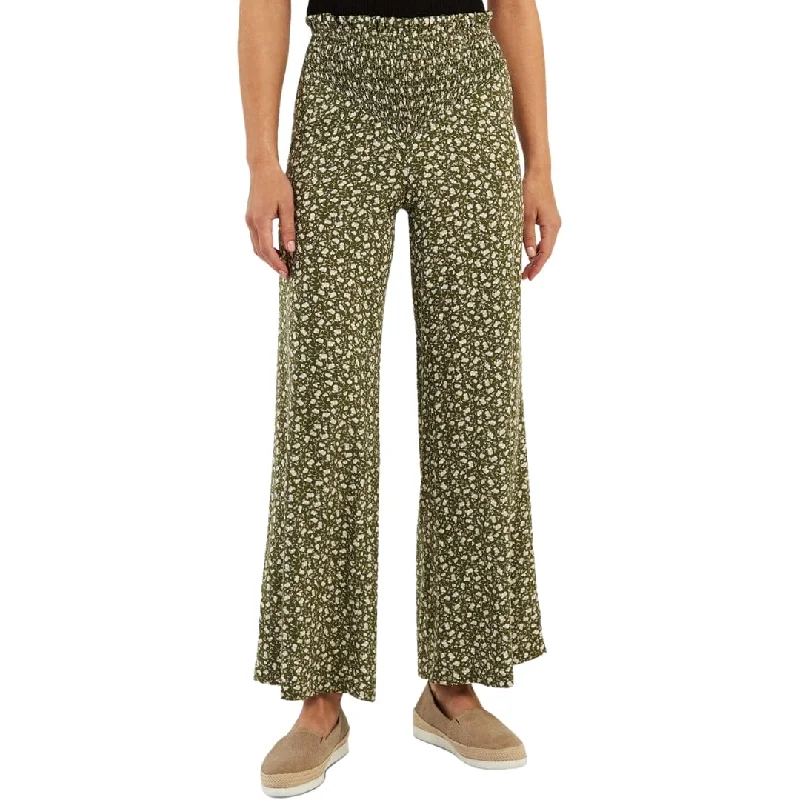 BCX - Printed Smocked-Waist Palazzo Pants High-Waist Jogger Pants
