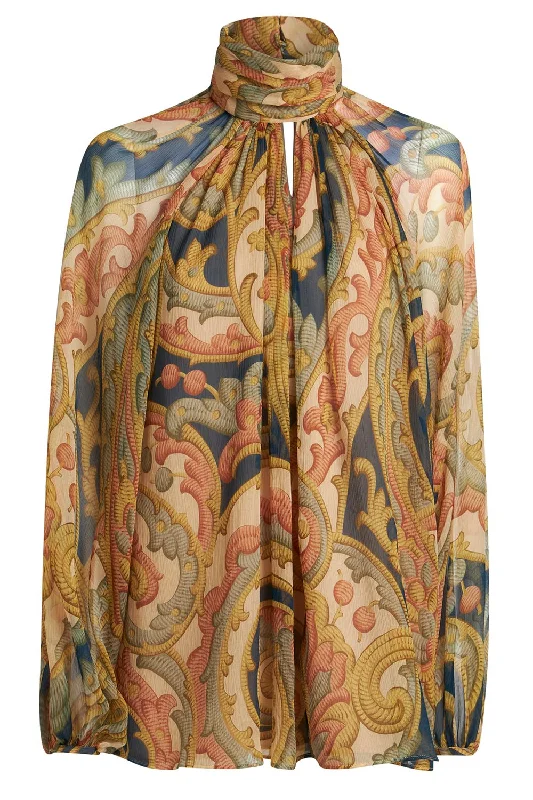 High Neck Printed Blouse Silky Tunic Blouse