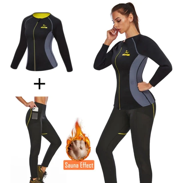 Slimming Pants & Top Sweat Thermal Suits Women and Body Shaper Waist Trainer Comfortable Pleated Pants