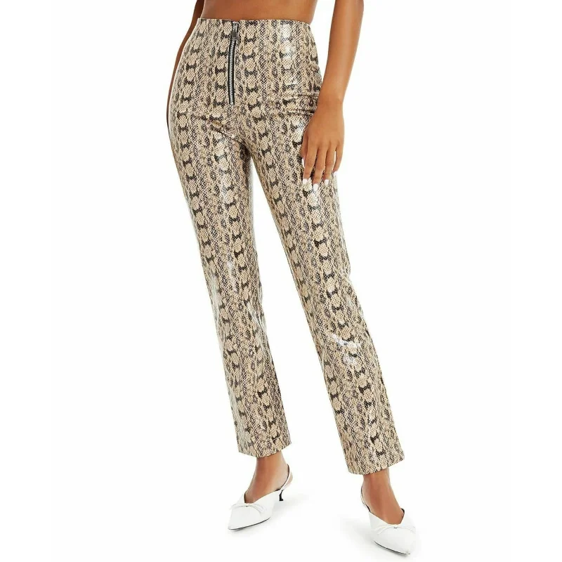 DANIELLE BERNSTEIN - Zippered Animal Print High Waist Pants Stylish Paperbag Waist Pants