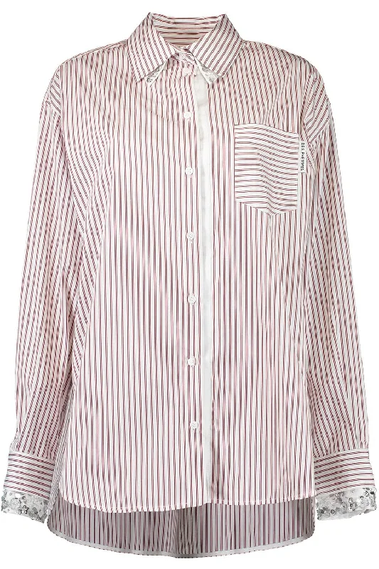 Striped Oversized Button Up Blouse Stretchy Fitted Blouse