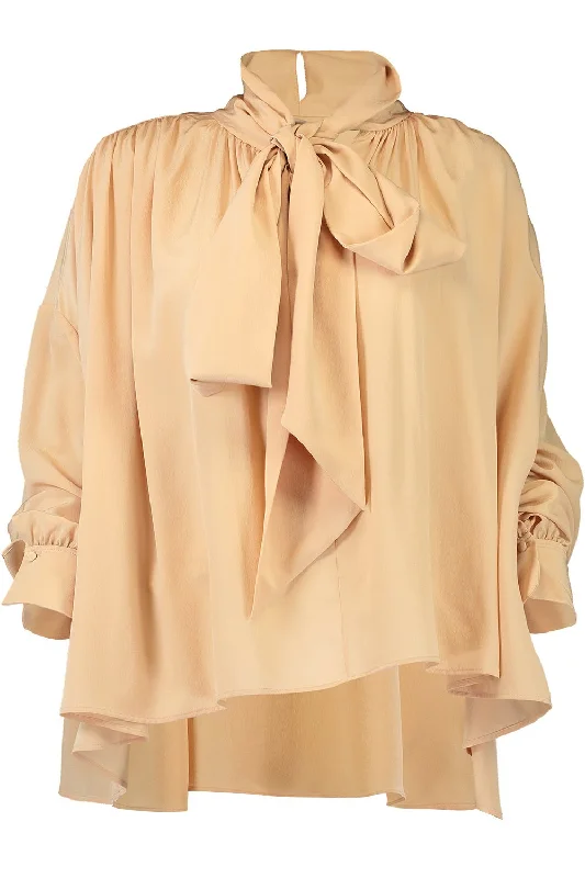 Long Sleeve Tie Front Blouse Elegant Silk Blouse