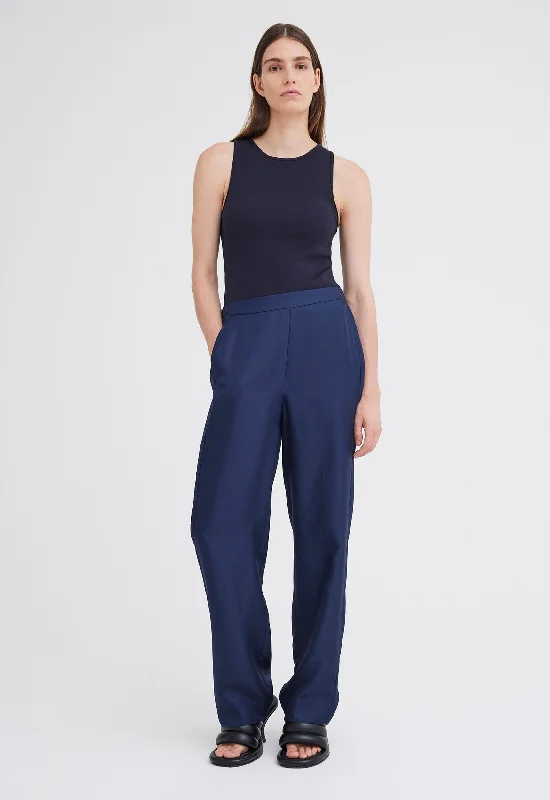 Adara Silk Pant in Skipper Blue High-Waist Jeans