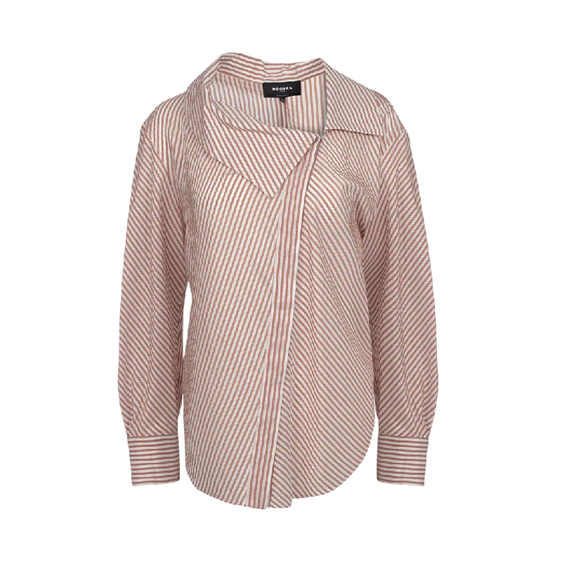 Asymmetrical Collar Striped Blouse Feminine Tie Blouse