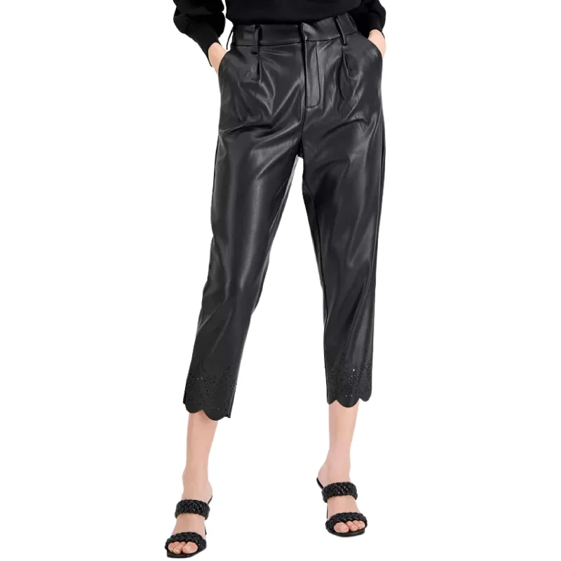 INC - High-Waist Faux-Leather Pants Comfy Cargo Trousers