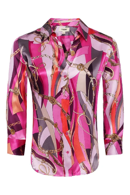 Dani Blouse - Pink Multi Buckle Swirl Cotton Casual Blouse