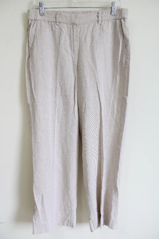 NEW Talbots Tan Linen Blend Summer Pant | 10 Petite Comfy Zip-Up Pants