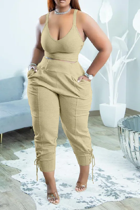 V-Neck Vest & Drawstring Pant Set Formal Dress Pants