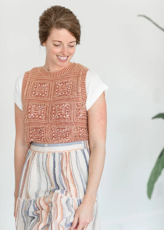 Rust Crochet Sleeveless Blouse - FINAL SALE Modern Work Blouse