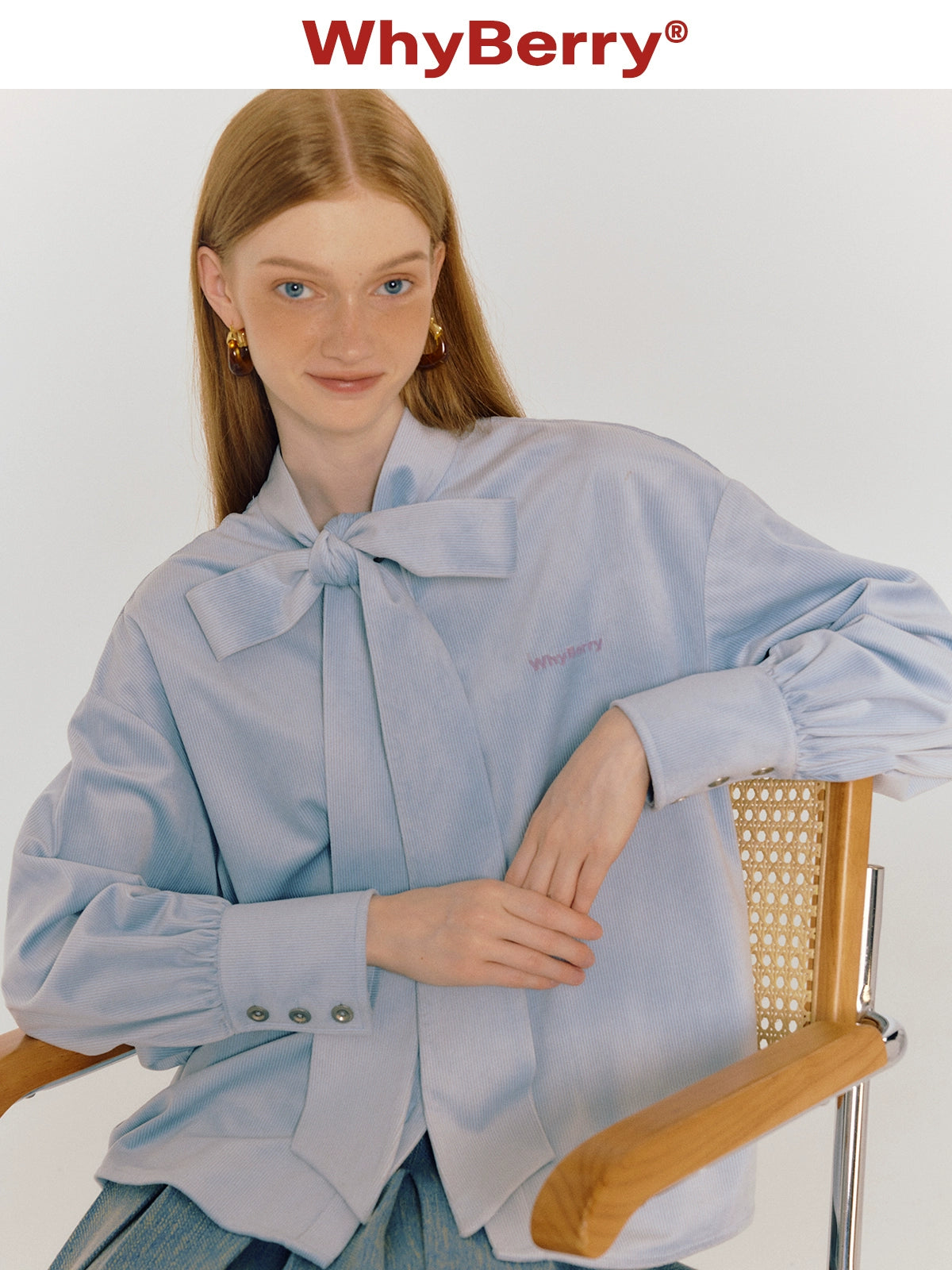 Blue Bow Tie Shirt Loose Blouse【s0000004314】 Lightweight Floral Blouse