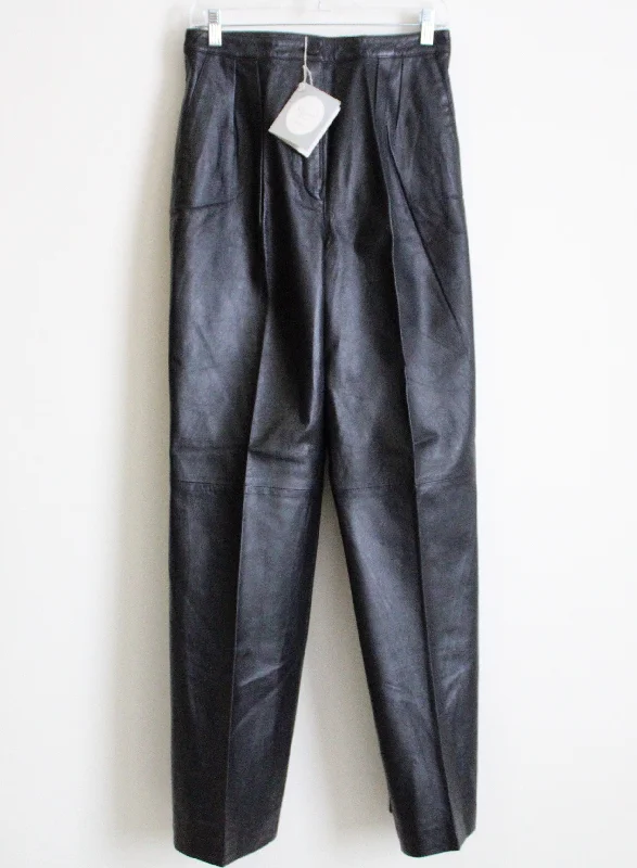 NEW Christian Dior Sportswear Vintage Genuine Black Leather Pants | 12 Cozy Knit Pants
