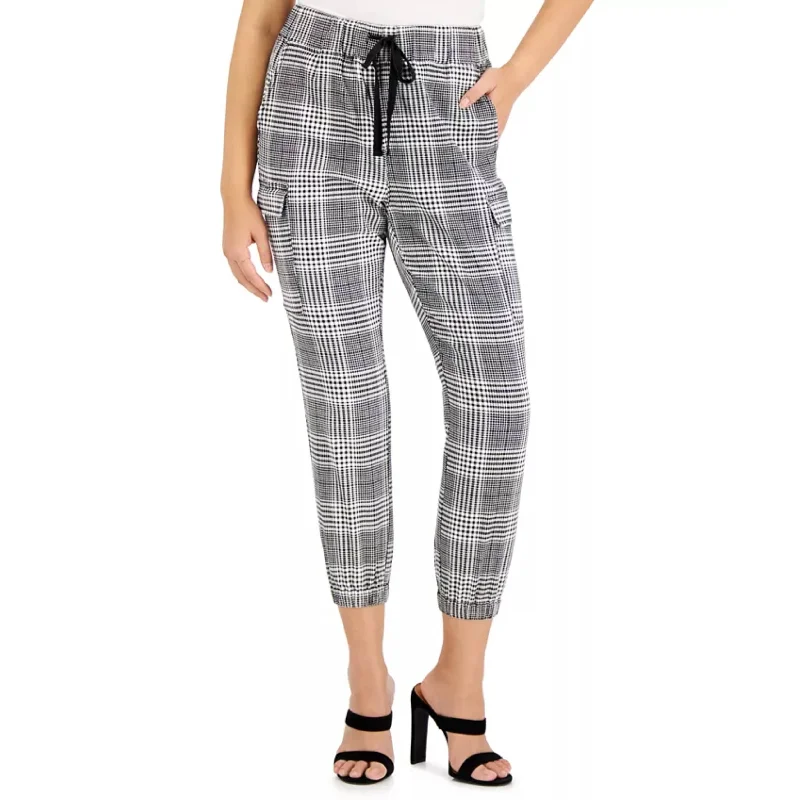 TINSEL - Petite Plaid Utility Jogger Pants Relaxed Linen Pants