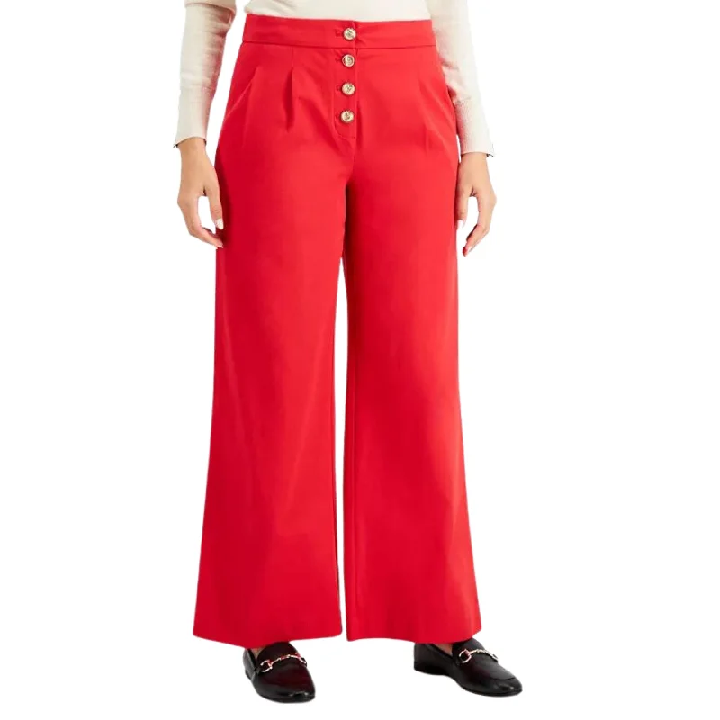 CHARTER CLUB - Stretch Pleated Pocketed Button Fly Wear to Work Wide Leg Pants Classic Stretch Pants