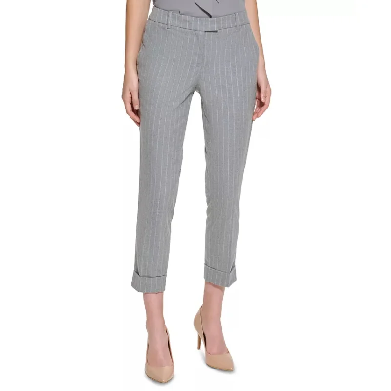 CALVIN KLEIN - Pinstriped Slim Leg Cropped Pants Casual Wide Pants