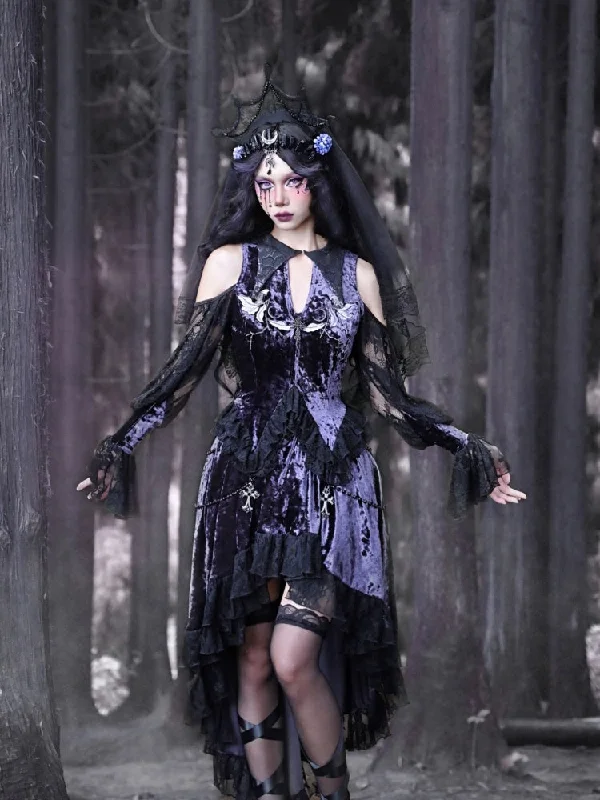 Gothic Velvet Open Shoulder Lace Flower Blouse【s0000003868】 Backless Summer Blouse