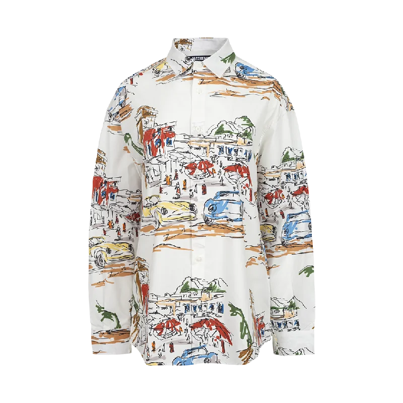 Simon Printed Button-Down Blouse Embroidered Floral Blouse