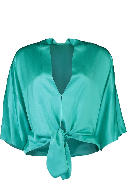 Dolman Tie Front Blouse Soft Pastel Blouse
