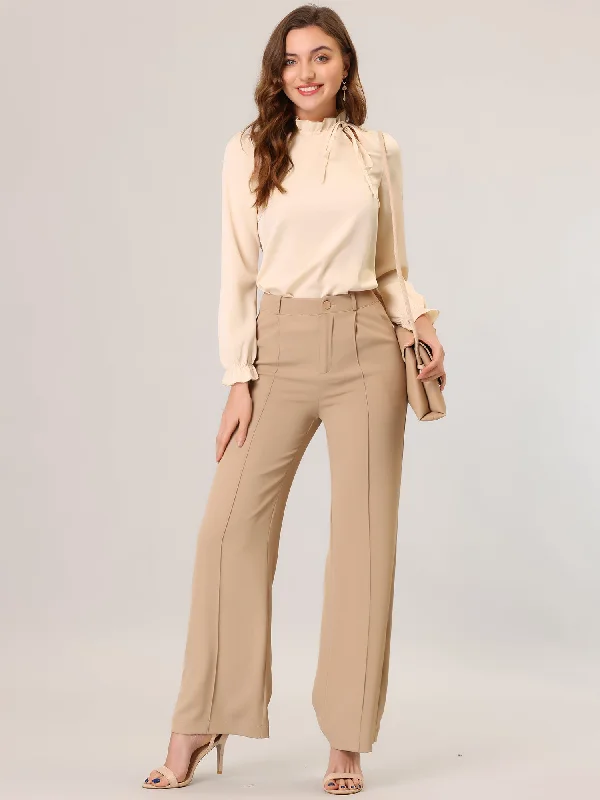 Elegant Long Sleeve Blouse Ruffle Tie Neck Business Work Top Classic Minimalist Blouse