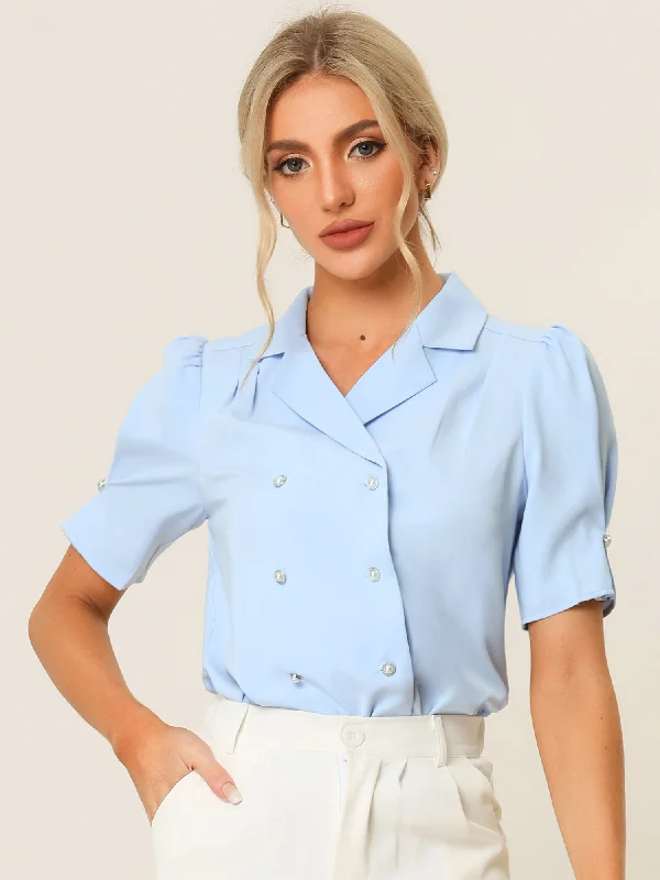 Elegant Short Sleeve Button Down Exquisite Camp Collar Blouse Sleeveless Summer Blouse Elegant Short Sleeve Button Down Exquisite Camp Collar Blouse Sleeveless Summer Blouse