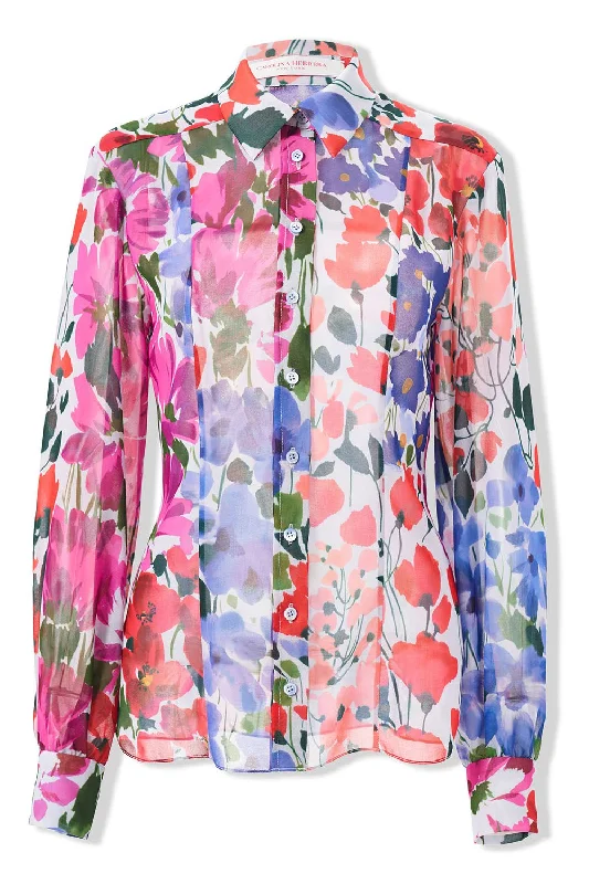 Classic Long Sleeve Button Down Blouse Semi-Sheer Blouse
