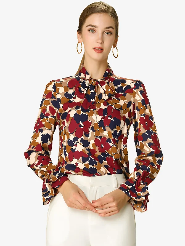 Valentine's Day Floral Tie V Neck Blouse Chiffon Ruffle Trumpet Top Classic Striped Blouse Valentine's Day Floral Tie V Neck Blouse Chiffon Ruffle Trumpet Top Classic Striped Blouse