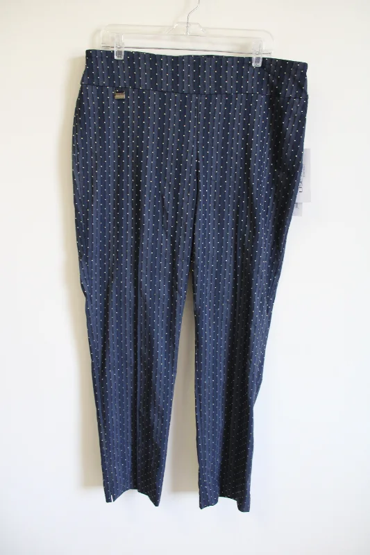 NEW Lisette L Montreal Blue Gold Striped Dotted Stretch Pant Slim-Fit Khaki Pants