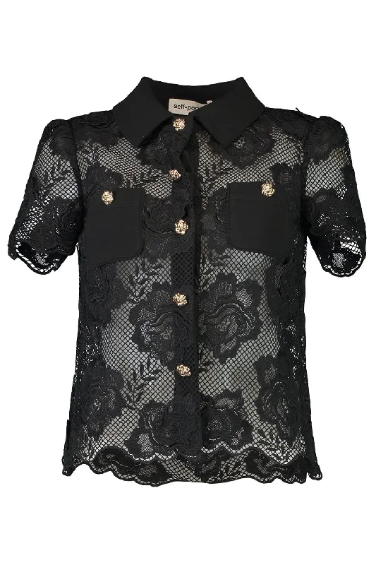 Short Sleeve Collar Blouse Pleated Collar Blouse