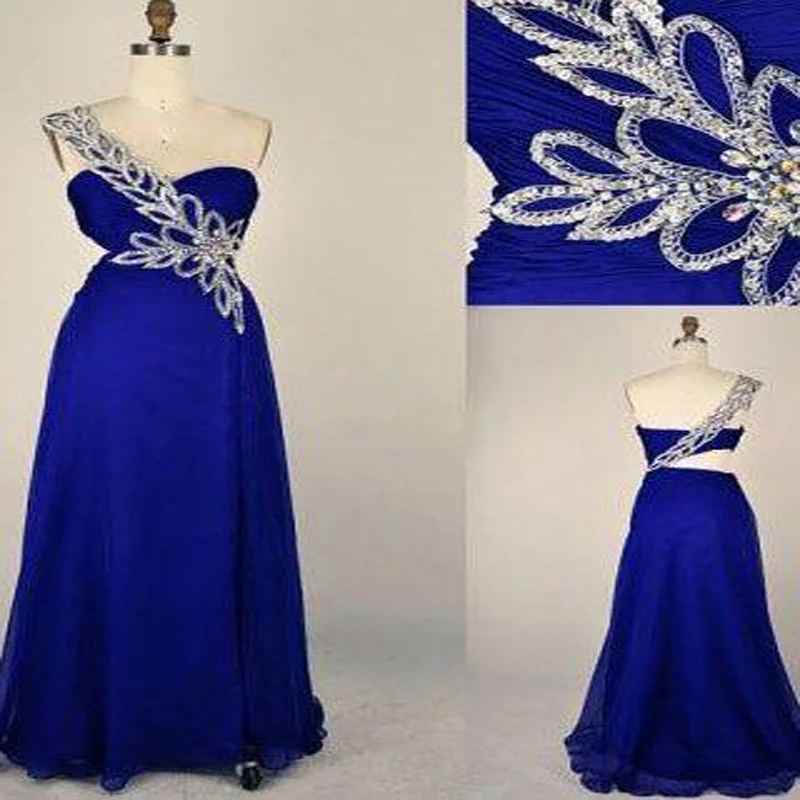 Royal Blue Long Prom Dresses, Appliques Prom Dresses With Little Beading, One-shoulder Prom Dresses, TYP0230 Royal Blue Long Prom Dresses, Appliques Prom Dresses With Little Beading, One-shoulder Prom Dresses, TYP0230
