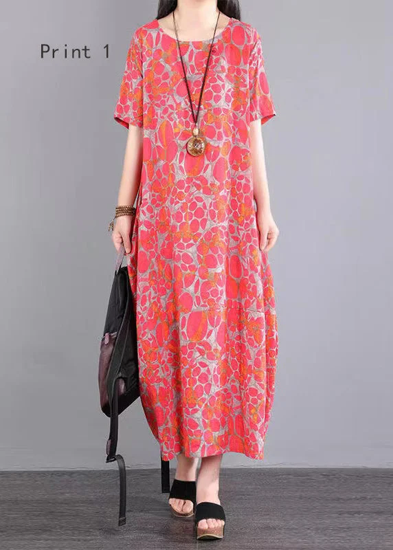 Bohemian O Neck Print Patchwork Cotton Long Dresses Summer