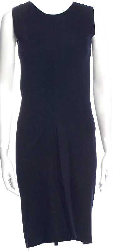 Jil Sander. Midnite Blue Viscose Blend Sheath Dress