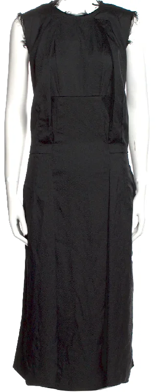 Comme des Garcons Japan. Black Raw Edge Trim Crew Neck Long Dress