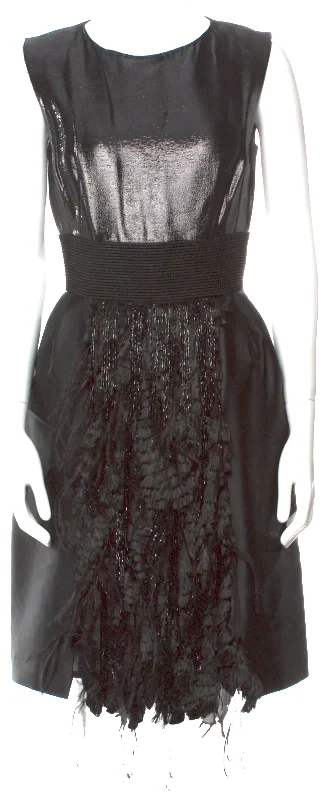 Alberta Ferretti Italy. Black Silk Knee-Length Dress