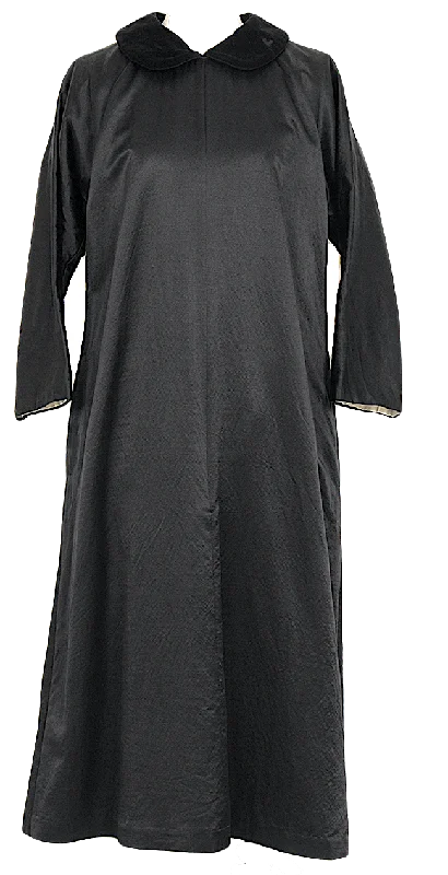 Comme des Garcons Japan. Black Peter Pan Collar Shiny Wool Silk Dress