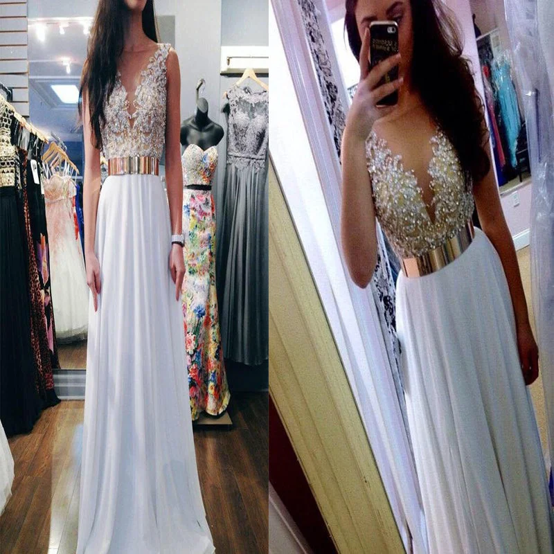 White Floor Length Prom Dresses, V-neck Prom Dresses, Beading Prom Dresses, V-back Prom Dresses, TYP0214 White Floor Length Prom Dresses, V-neck Prom Dresses, Beading Prom Dresses, V-back Prom Dresses, TYP0214