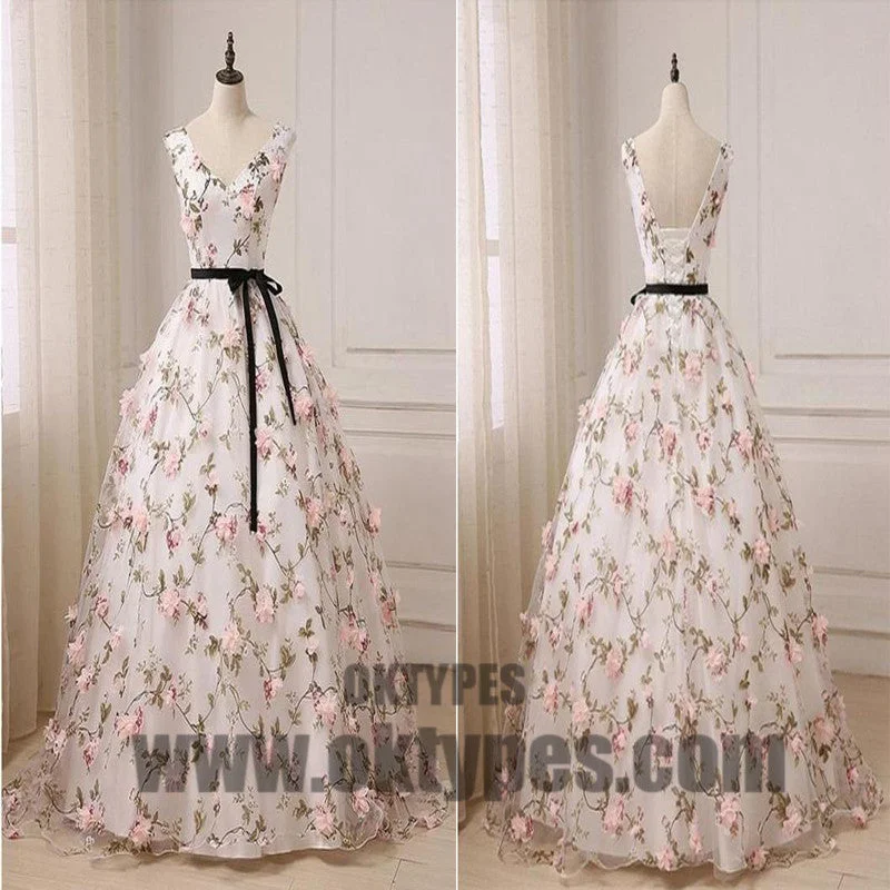 Long Floor Length Ball Gown Prom Dresses, Appliques Prom Dresses, V-neck Princess Prom Dresses, Lace Up Prom Dresses, TYP0250 Long Floor Length Ball Gown Prom Dresses, Appliques Prom Dresses, V-neck Princess Prom Dresses, Lace Up Prom Dresses, TYP0250