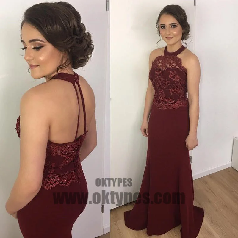 Claret Long Floor Length Prom Dresses, Beading Prom Dresses, Appliques Prom Dresses, Halter Strap Prom Dresses, TYP0296 Claret Long Floor Length Prom Dresses, Beading Prom Dresses, Appliques Prom Dresses, Halter Strap Prom Dresses, TYP0296