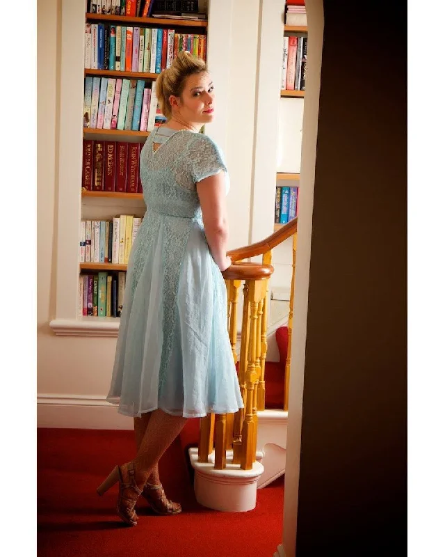 1950s Powder Blue Chiffon & Lace Dreamy Dress