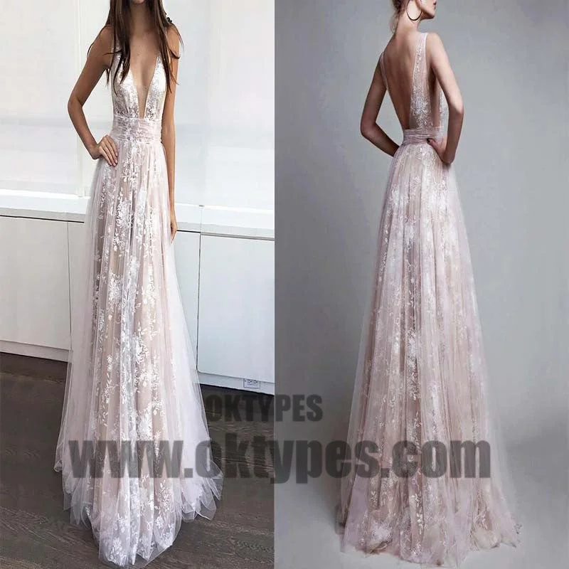 Long Floor Length White Lace Prom Dresses, Sexy Deep V-neck Prom Dresses, Backless Prom Dresses, TYP0274 Long Floor Length White Lace Prom Dresses, Sexy Deep V-neck Prom Dresses, Backless Prom Dresses, TYP0274