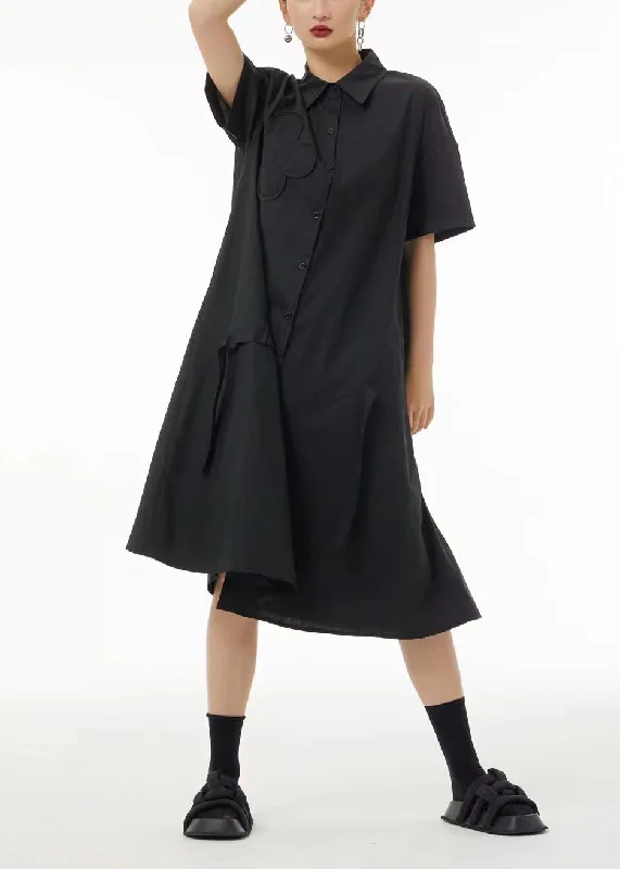 Boutique Black Peter Pan Collar Patchwork Cotton Long Dresses Summer