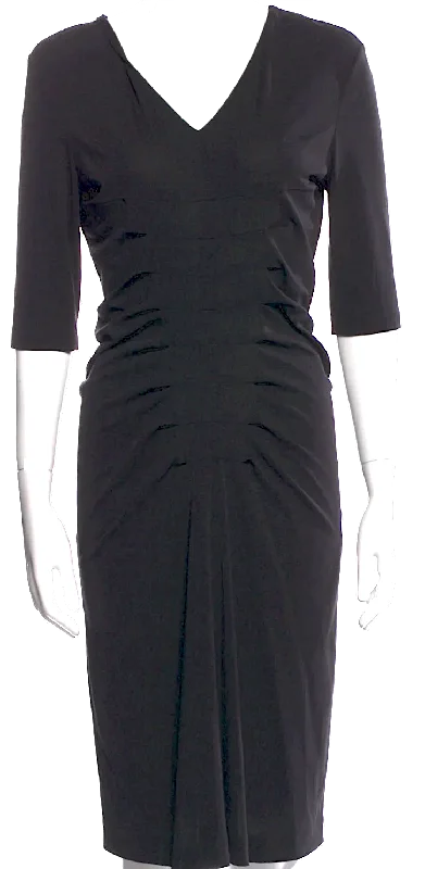 Jil Sander. Black Silk 3/4 Sleeve Dress