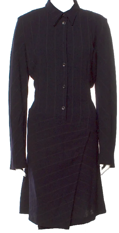 Jil Sander. Dark Blue Wool Long Sleeves Dress