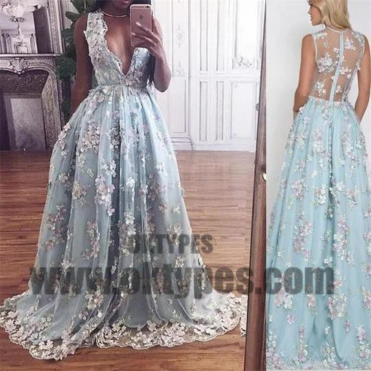 Long Floor Length Flower Prom Dresses, Deep V-neck Prom Dresses, Appliques Prom Dresses, Appliques Prom Dresses, TYP0265 Long Floor Length Flower Prom Dresses, Deep V-neck Prom Dresses, Appliques Prom Dresses, Appliques Prom Dresses, TYP0265